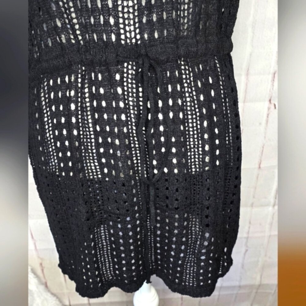 Black Crochet Swim Cover-Up Dress – Boho Mesh Beachwear – Size M - Picture 6 of 11